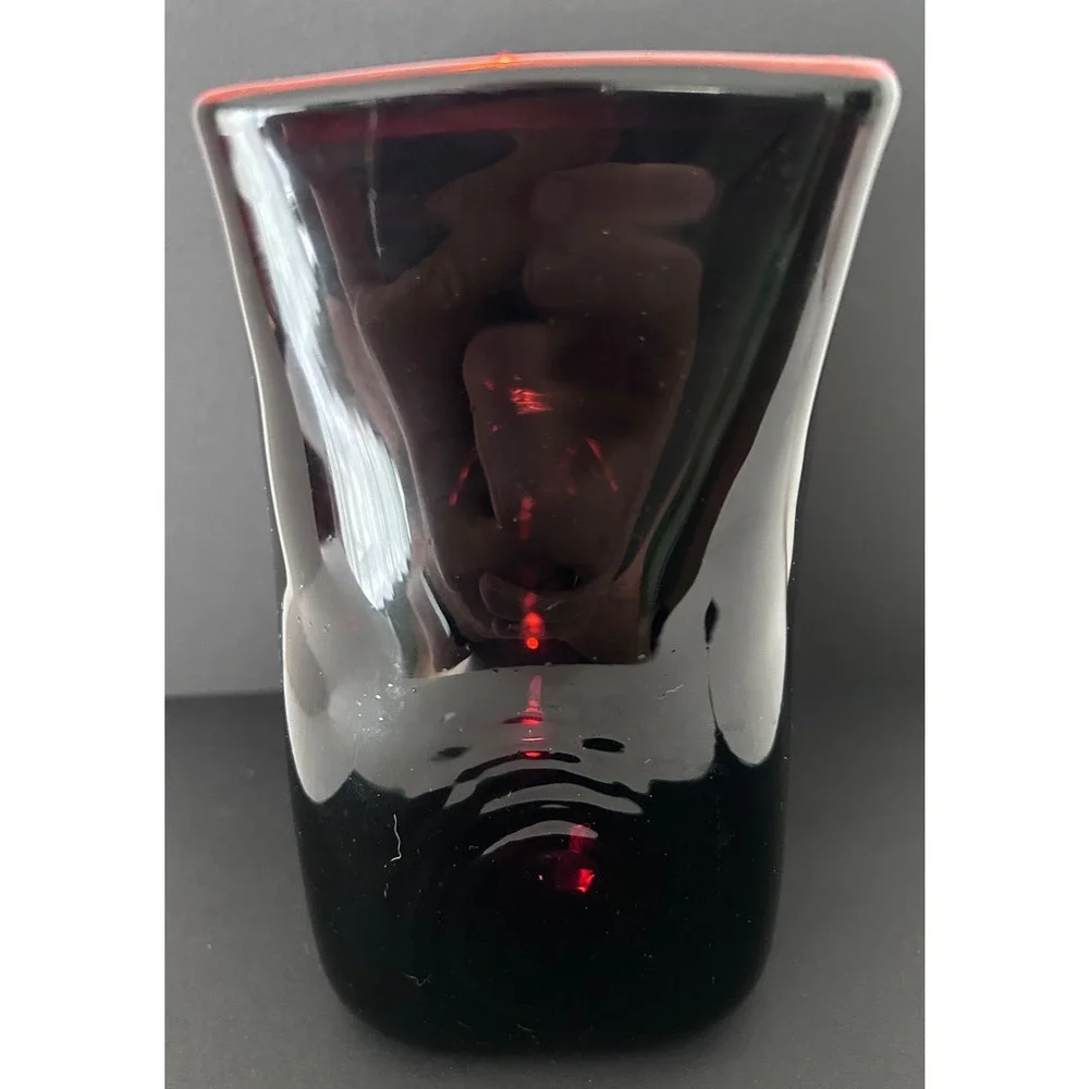 Spooky Oxblood Red Glowing Cut Glass Pumpkin Face Tea Lite Vase Halloween Italy